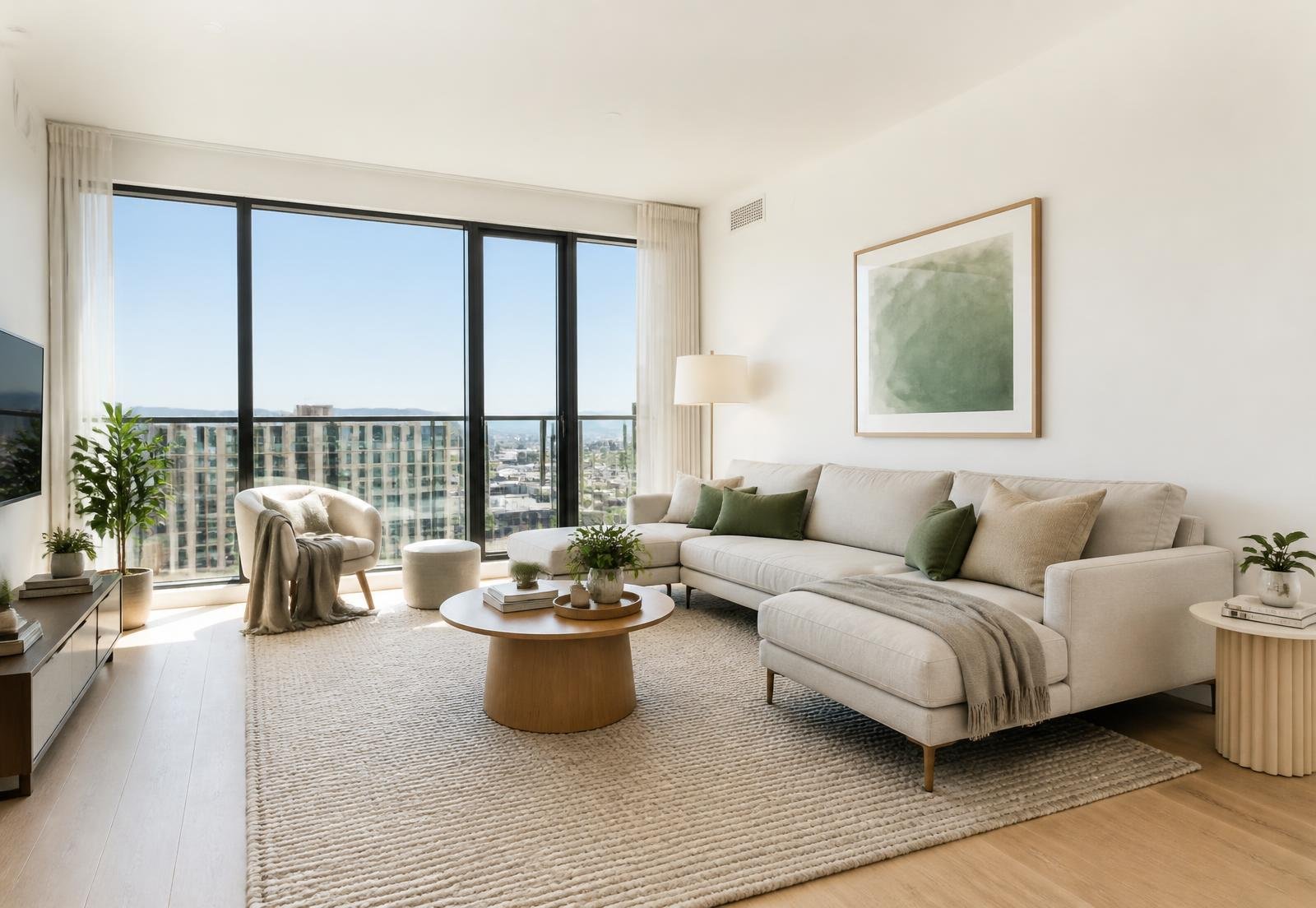 Salon moderne et lumineux parfaitement propre dans un condo de Montréal